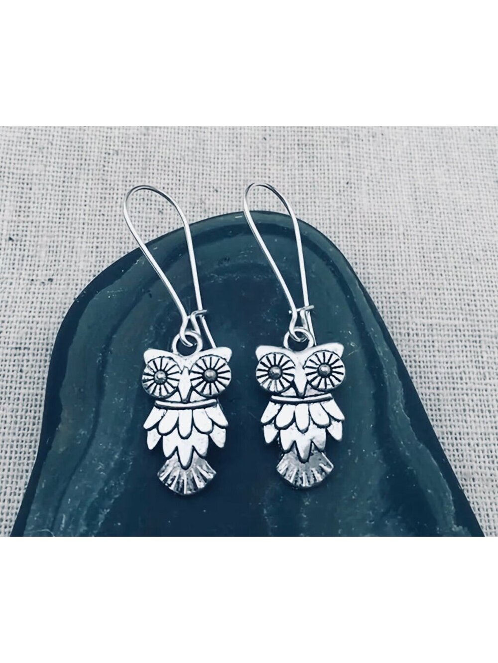 New - Vintage-Inspired Silvery Owl Drop Earrings